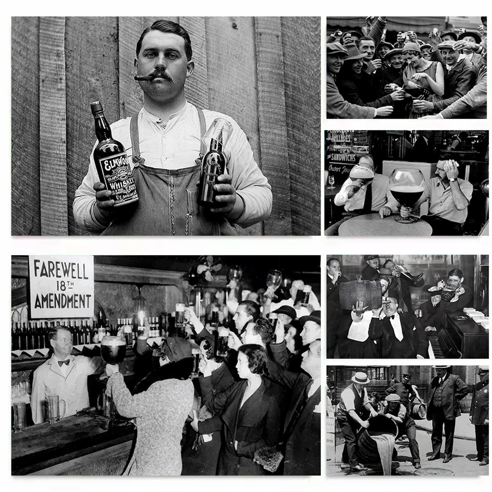 Wine Beer Photo - 미국 금주 시대(1920년대)의 인쇄물, 흑백 빈티지