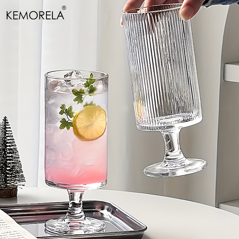 KEMORELA 1pc 우아한 하이풋 유리컵 수직 줄무 - Wine Beer Foot 리뷰 및 가격