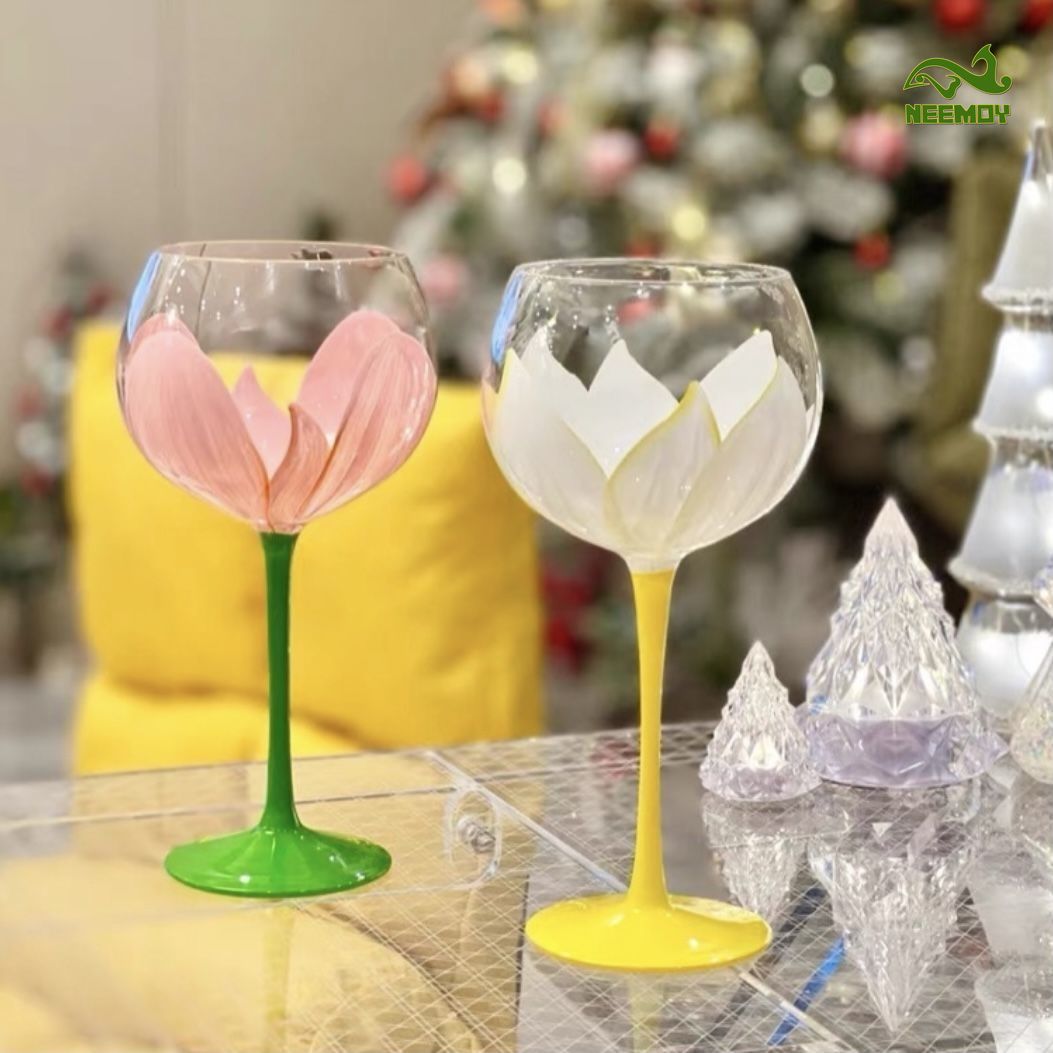 중년층 튤립 무늬 유리컵 레드 와인 하이 풋 글라스 인 - Wine Beer Foot 리뷰 및 가격