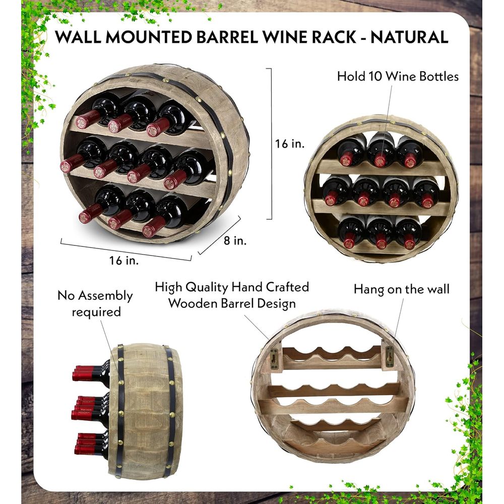 천연 나무 산업용 벽걸이형 와인통 홀더 (10병용),  - Wine Rack Wall Mount 리뷰 및 가격