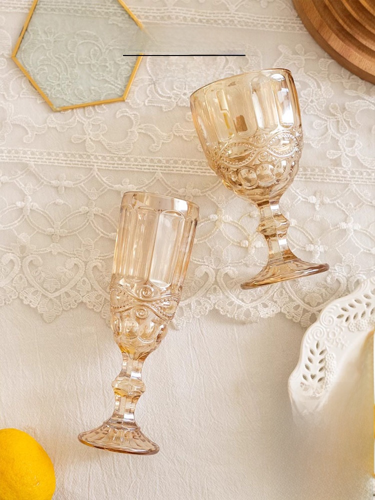 앰버 릴리프 하이풋 샴페인 글라스 빈티지 코트 컵 유럽 - Wine Beer Foot 리뷰 및 가격